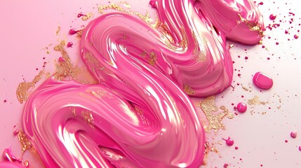 An elegant swirl of glossy pink and gold liquid: a mesmerizing dance of colors creating a visual symphony