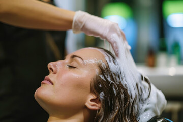Obraz na płótnie Canvas woman having a hair treatment