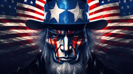 illustrative design of uncle sam with american flag for independence day - obrazy, fototapety, plakaty