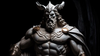 Fototapeta na wymiar Ancient Greek God of War - Ares Statue on Black Background