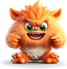 Furry monster baby with angry but cute expression, with transparent background