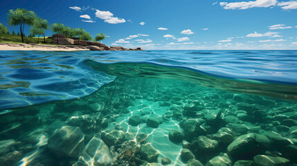 A mesmerizing blend of emerald green and sapphire blue, creating a tranquil seascape