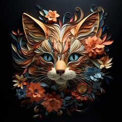 A paper cut art cat face multicolor picture AI Generated art