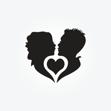 Minimal Couple Art Man and woman Faces Vector logo. Couple print, Kiss print, Valentines Day Illustration