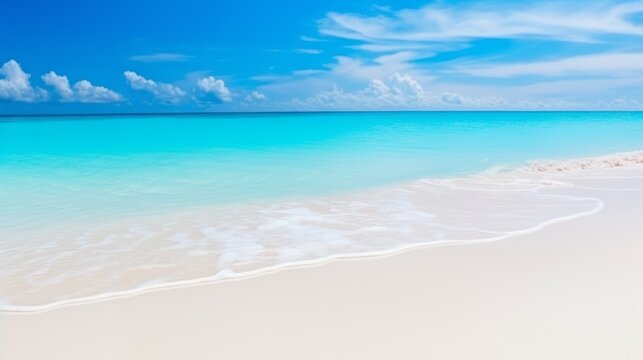 Tropical beach with palm trees during a sunny day A calm and sunny place to rest and dream beach ocean clear clean sand coast beach and tree leaf background