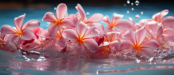 Elegant plumeria flowers bloom in water.