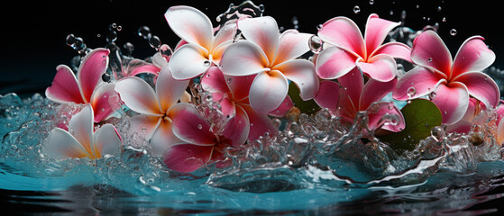 Elegant plumeria flowers bloom in water.