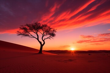 Sunset in the vibrant desert Hues of orange and crimson in the sky 