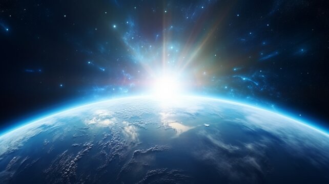 3D earth day light with rising sun intro planet image Ai generated art