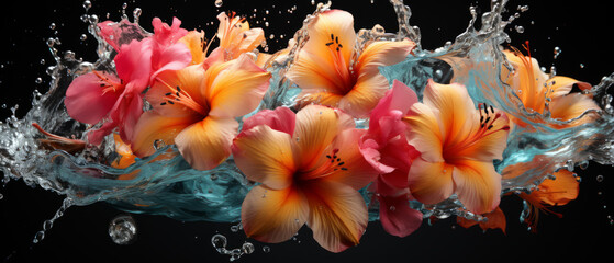 Elegant tropical flowers bloom in water.