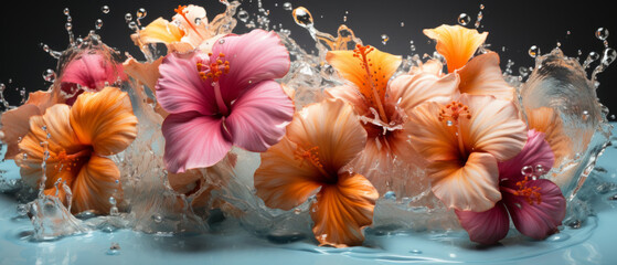 Elegant tropical flowers bloom in water.