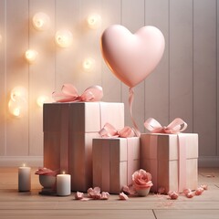 Fototapeta na wymiar 3d valentine love studio gifts box and balloon decor photography AI Generated Image