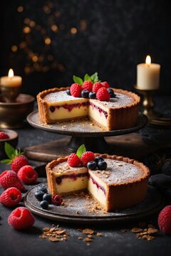 3d rendering, cake, food, bakery,  with berries