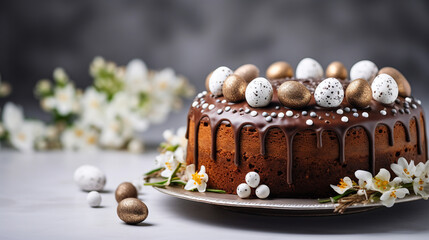 Easter cake and Easter decorative eggs.  - obrazy, fototapety, plakaty