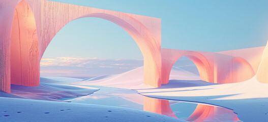 Futuristic architecture in pastel tones creates abstract landscape. Modern design and art. - obrazy, fototapety, plakaty