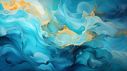 A vibrant turquoise abstract background with dynamic swirls and energetic patterns.