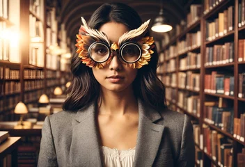 Poster a woman wearing glasses shaped like an owl © Meeza