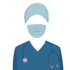 Fototapeta premium Doctor's gown, bonnet, stethoscope and medical mask. Healt worker concept vector., no face