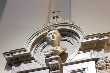Warsaw, Poland. Funerary monument on a pillar in Holy Cross Church, enclosing Frederic Chopin's...