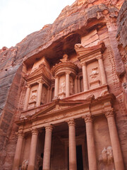 Welcome to Petra, the Treasury, also called Khazneh historical and touristic monument in Jordan