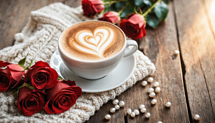 Obraz na płótnie Canvas cup of coffee with rose