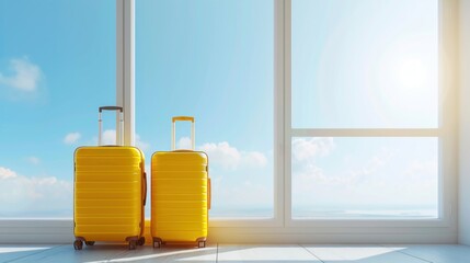 two luggages in front of a window.