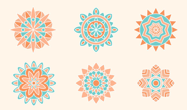 Geometric Mandala set Flower yoga symbol logo icon