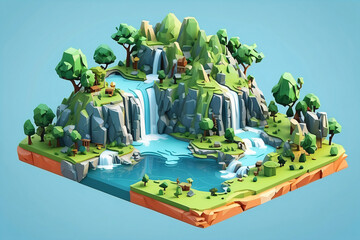 3d waterfall with isometric style