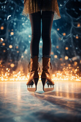 close-up of the girl's legs on the ice rink