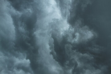 Dramatic, dark, blue cloudy sky overlay, Sky-overlays. Dramatic sky and lightning. Bad weather with...