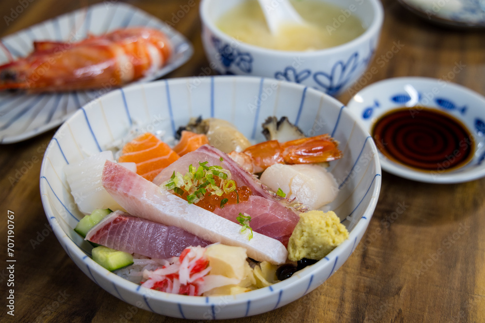 Canvas Prints slice of the fresh fish sashimi rice bowl