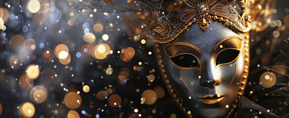 Neoclassic Mardi Gras mask on a black background