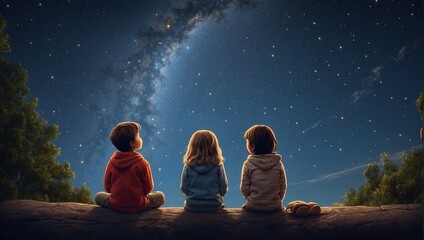 children gazing at a night sky fall