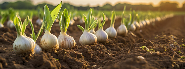garlic harvest in the garden close-up - obrazy, fototapety, plakaty