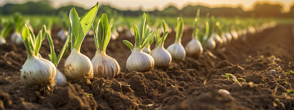 garlic harvest in the garden close-up