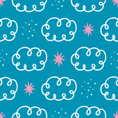 Fototapeta premium Blue Sky Pattern Clouds Seamless Pattern Hand drawn Clouds Seamless Design Blue Seamless Pattern