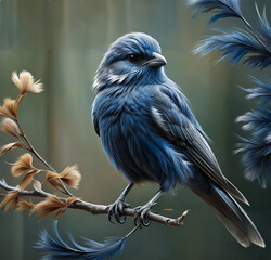 a magical blue bird with bright feathers sitting on a branch