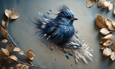 a magical blue bird with bright feathers