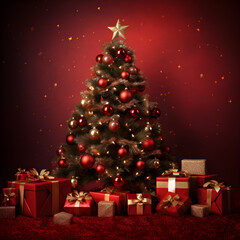 Fototapeta na wymiar Enchanting holidays: bright red background, New Year's magic and warmth, created by AI