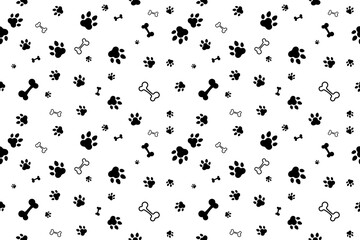 Bone And Cat Or Dog Paw Pattern Background. Wallpaper. Vector Illustration. Animal Backdrop. Banner