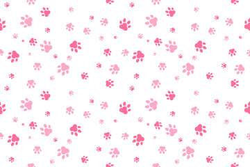 Pink Cat Or Dog Paw Pattern Background. Wallpaper. Vector Illustration. Valentine's Day. Animal. Backdrop