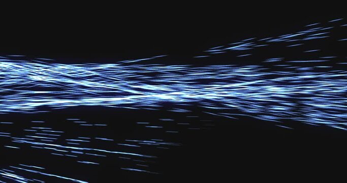 Increasing flow of energy in space. The movement of blue particles in the form of an eddy flow. Dynamic pattern with power neon rays and light.