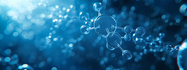 3d molecules on a blue background close-up - obrazy, fototapety, plakaty