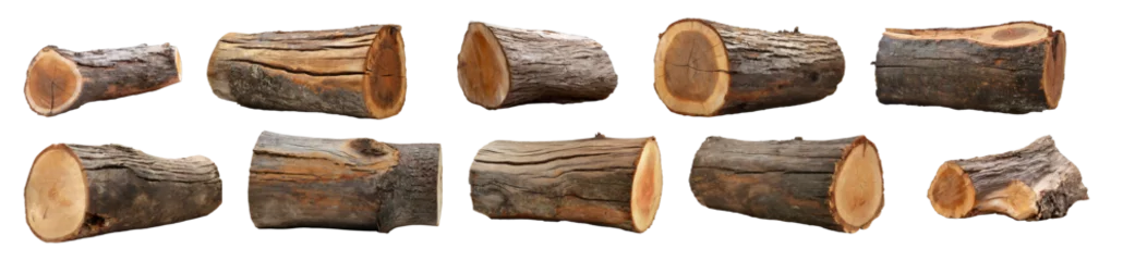Rolgordijnen Collection of wooden logs, isolated on transparent background.  © paulmalaianu