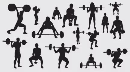 Fotobehang Powerlifting bodybuilding silhouette vector illustration set. collection of weight lifter, weight lifting on isolated background.  © Unknown Artist