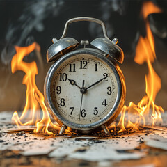 Alarm clock on fire.