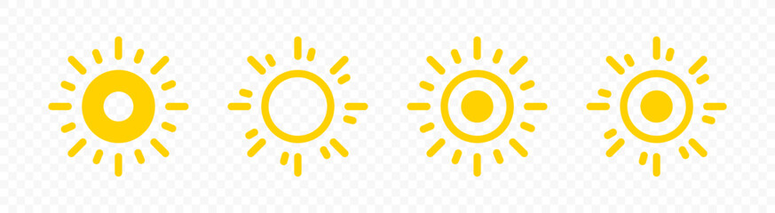 Sun vector icons. Sun simple icons collection. Sunshine symbols