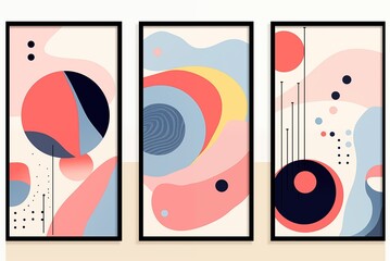 abstract background of art illustration framed in minimalism style swirl free form curve and line set on wall, mockup idea, Generative Ai