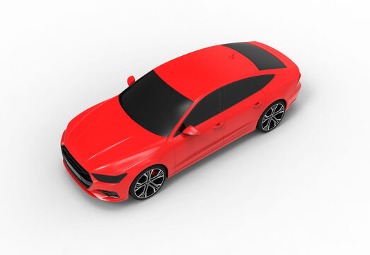 red car top view with shadow 3d render
