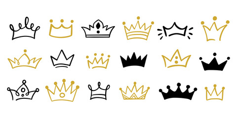 Crowns icons shape set Handdrawn doodle collection - obrazy, fototapety, plakaty